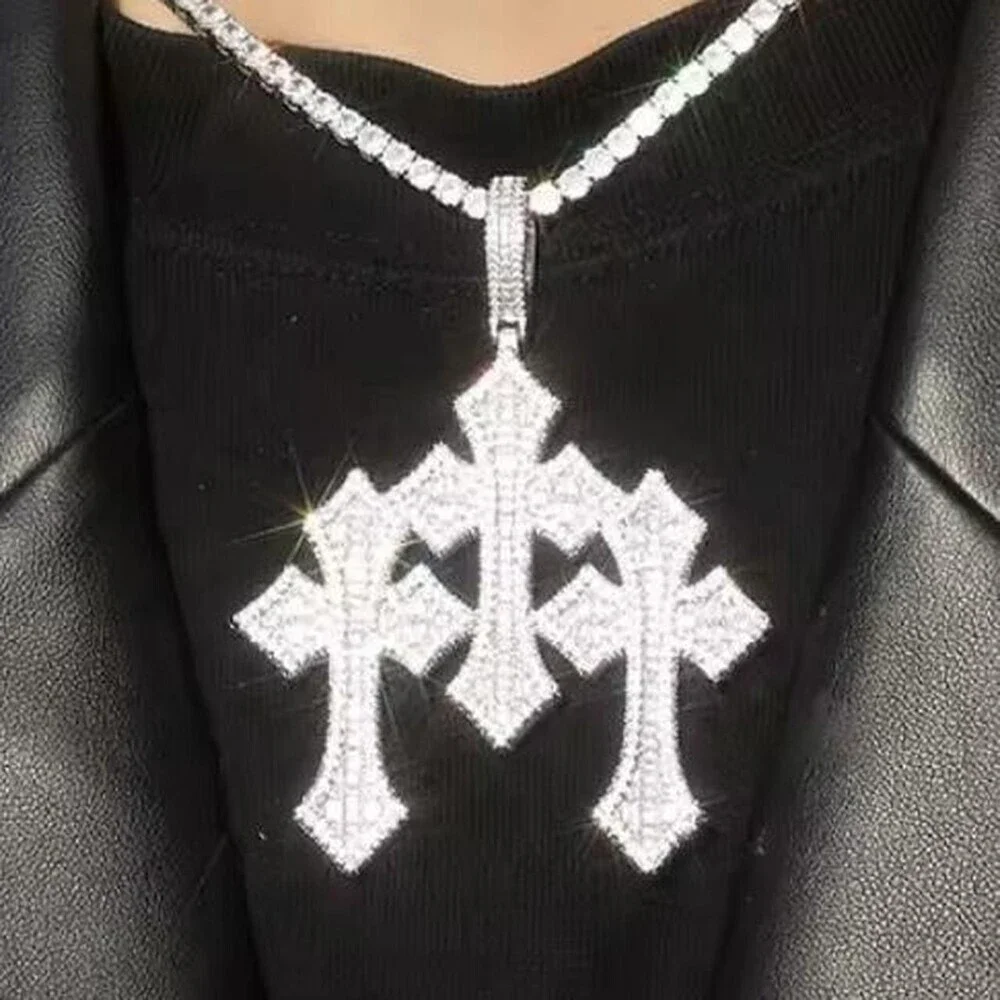 Silver Triple Cross Necklace 20 Inch